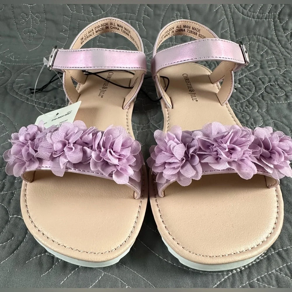 Christie & Jill Girls Purple Ava Ankle Strap Flat Sandals NWT Size 3